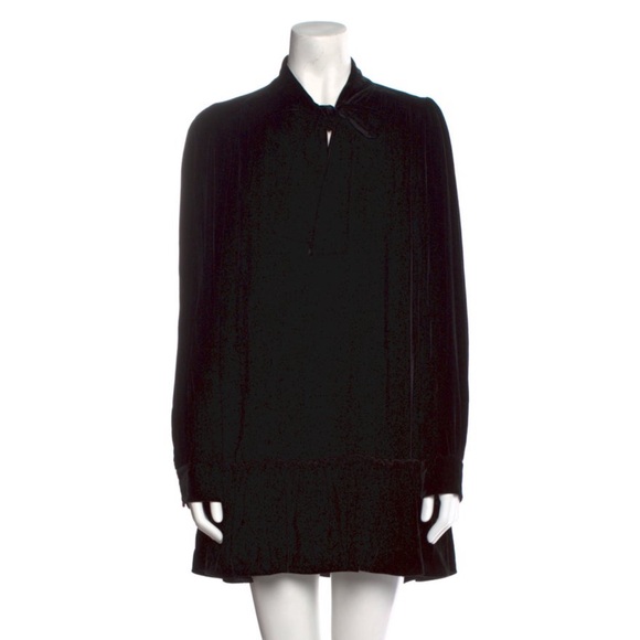 Kate Spade black velvet tie neck dress - Picture 2 of 4